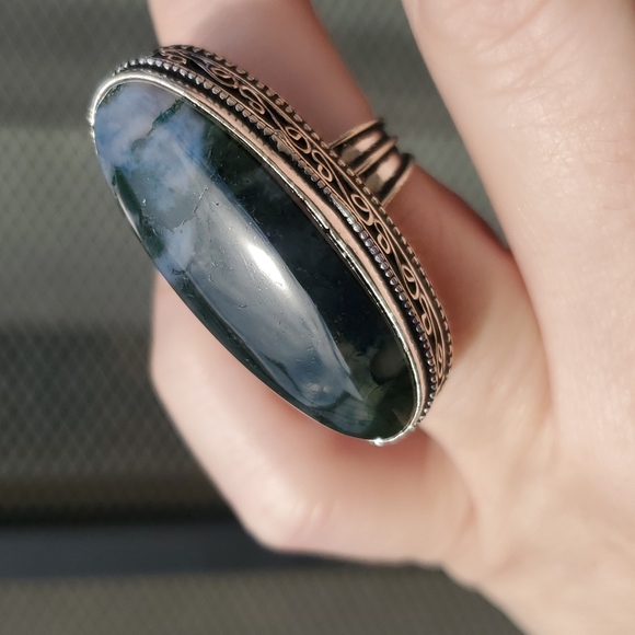 New Huge Moss Agate 925 Silver Statement Ring. - Picture 4 of 16